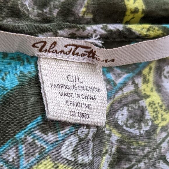 Ruffle cotton silk top abstract print green Large @K1 - Picture 9 of 13